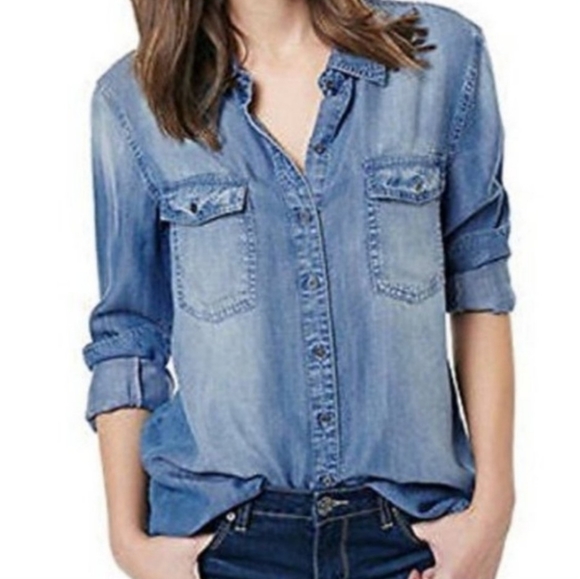 Buffalo David Bitton Tops - BUFFALO Blue Faded Front Button Denim Shirt